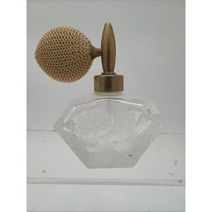 VTG empty Mid Century Hand Cut Crystal Rose Flower Atomizer Pump Perfume Bottle